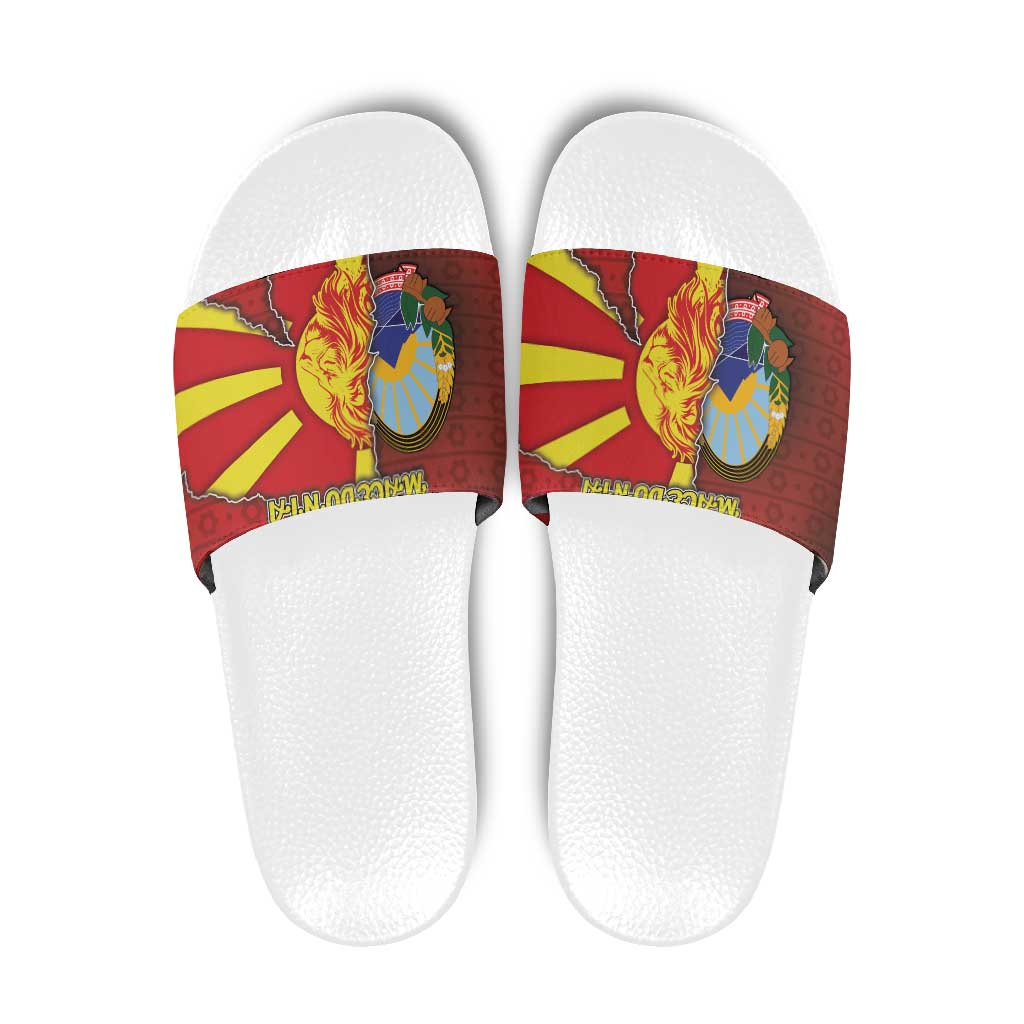 North Macedonia Slide Sandals National Emblem With Lion - Wonder Print Shop