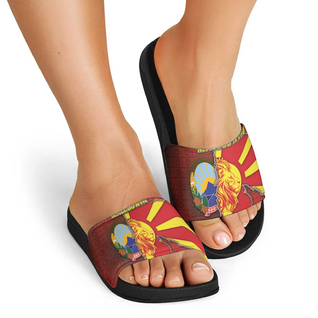 North Macedonia Slide Sandals National Emblem With Lion - Wonder Print Shop