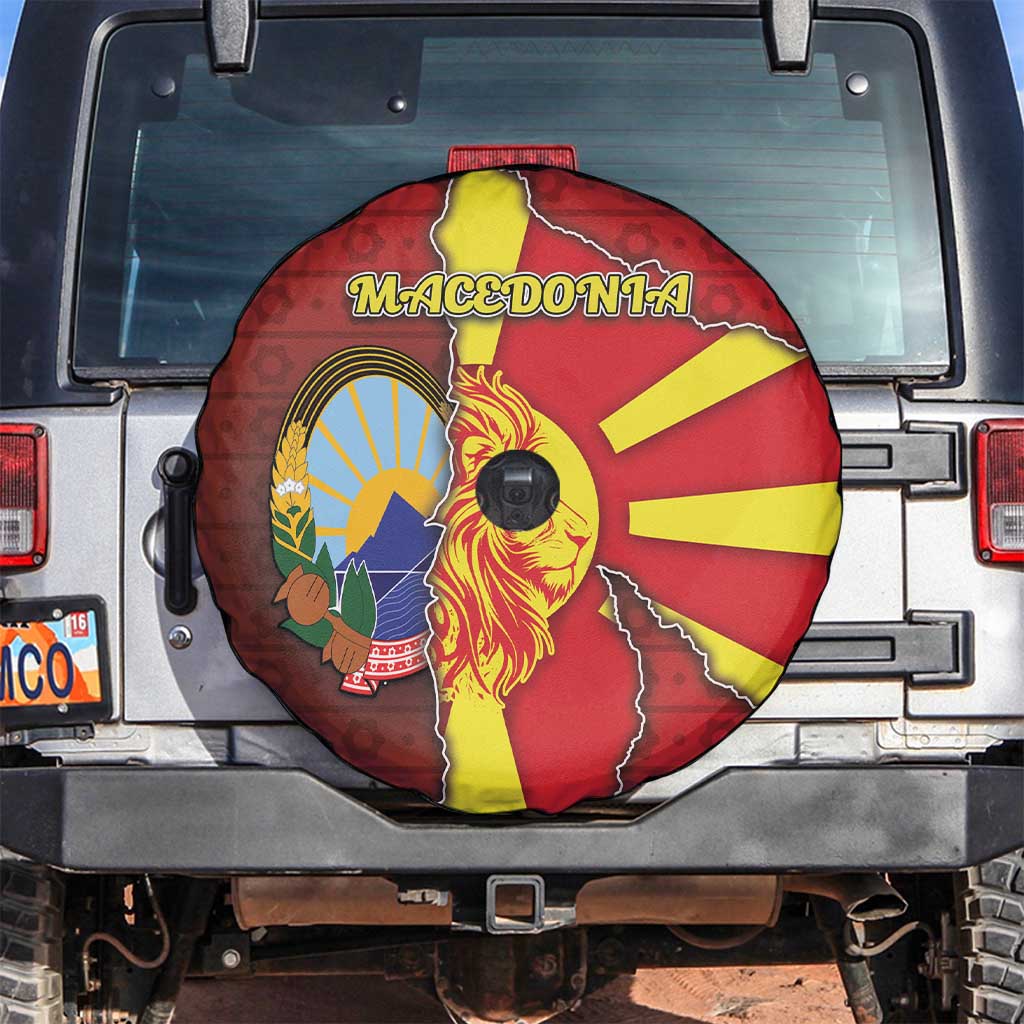 North Macedonia Spare Tire Cover National Emblem With Lion - Wonder Print Shop