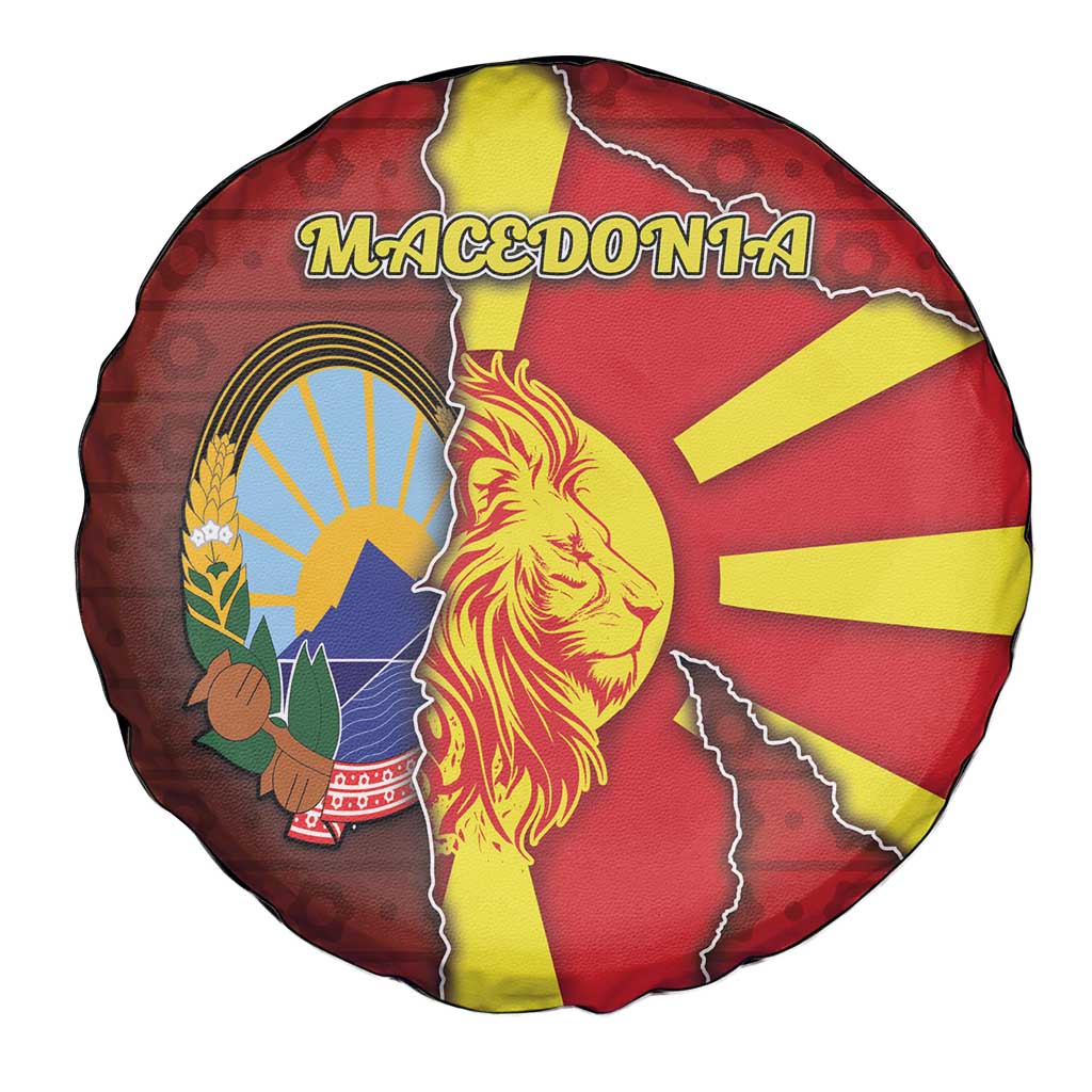 North Macedonia Spare Tire Cover National Emblem With Lion - Wonder Print Shop