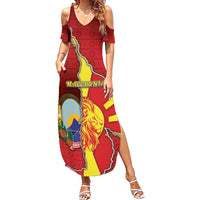 Personalized North Macedonia Summer Maxi Dress National Emblem With Lion - Wonder Print Shop