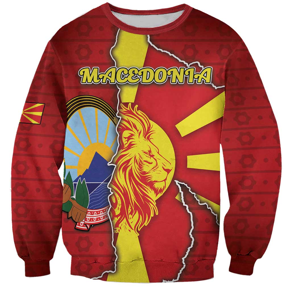 Personalized North Macedonia Sweatshirt National Emblem With Lion - Wonder Print Shop