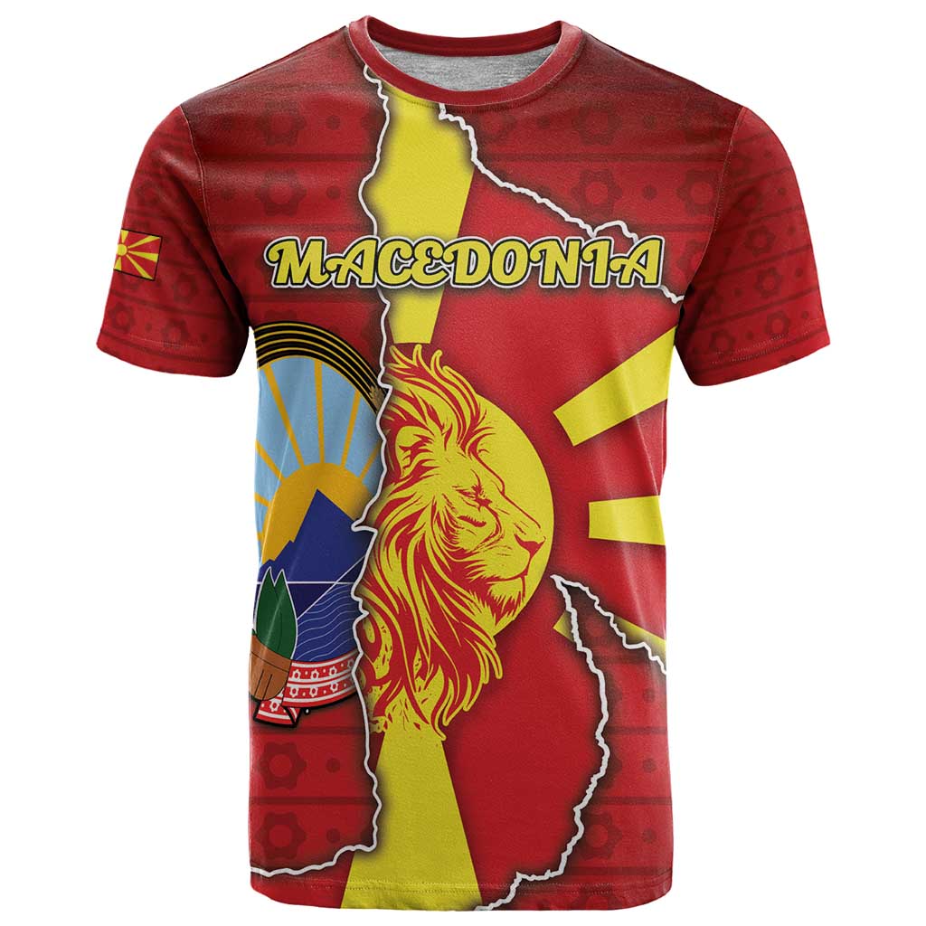 Personalized North Macedonia T Shirt National Emblem With Lion - Wonder Print Shop