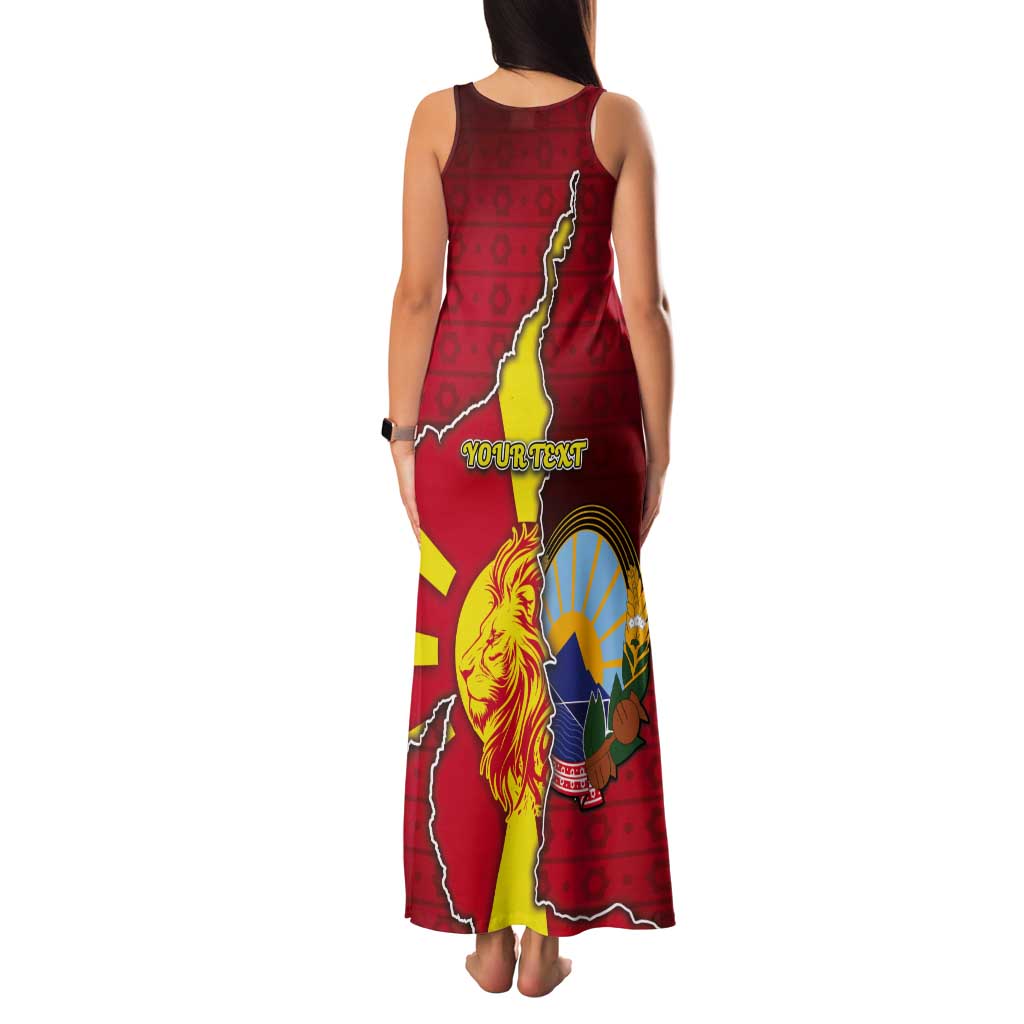 Personalized North Macedonia Tank Maxi Dress National Emblem With Lion - Wonder Print Shop