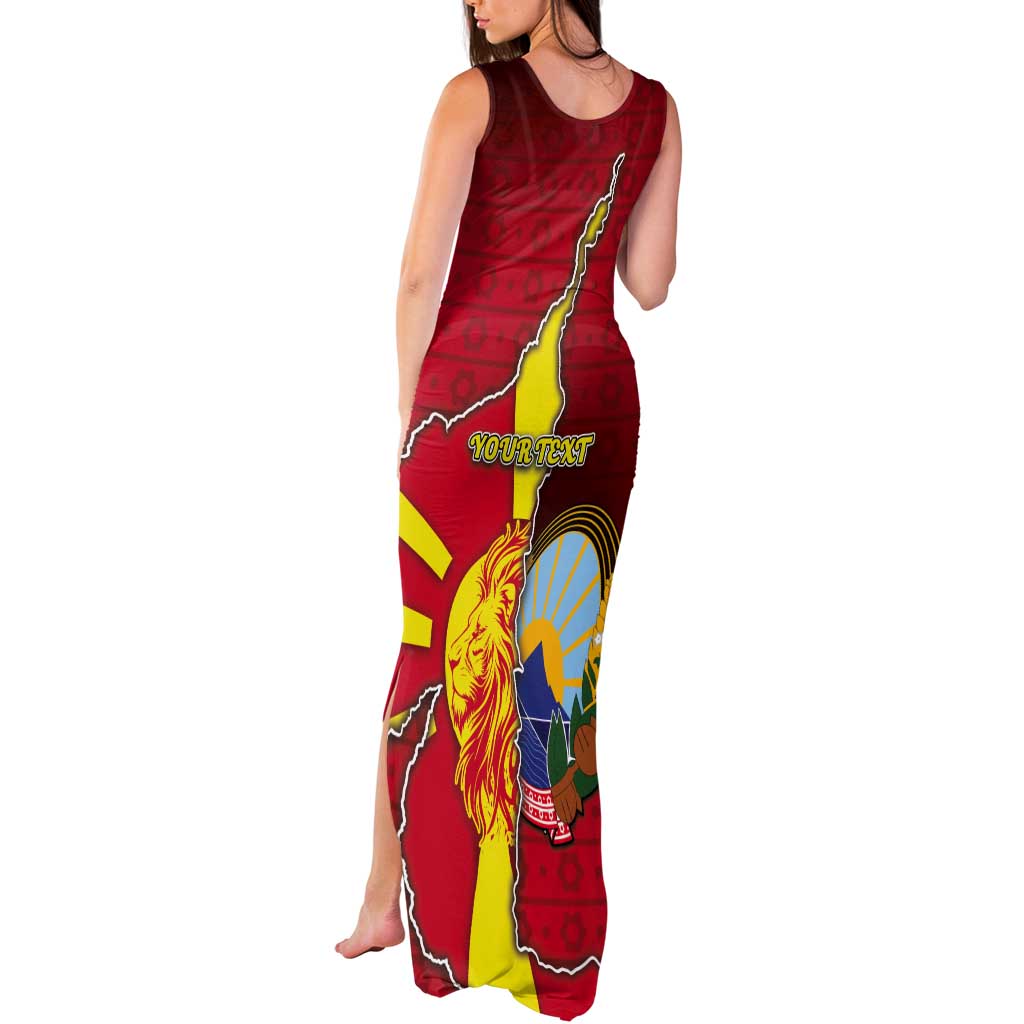 Personalized North Macedonia Tank Maxi Dress National Emblem With Lion - Wonder Print Shop