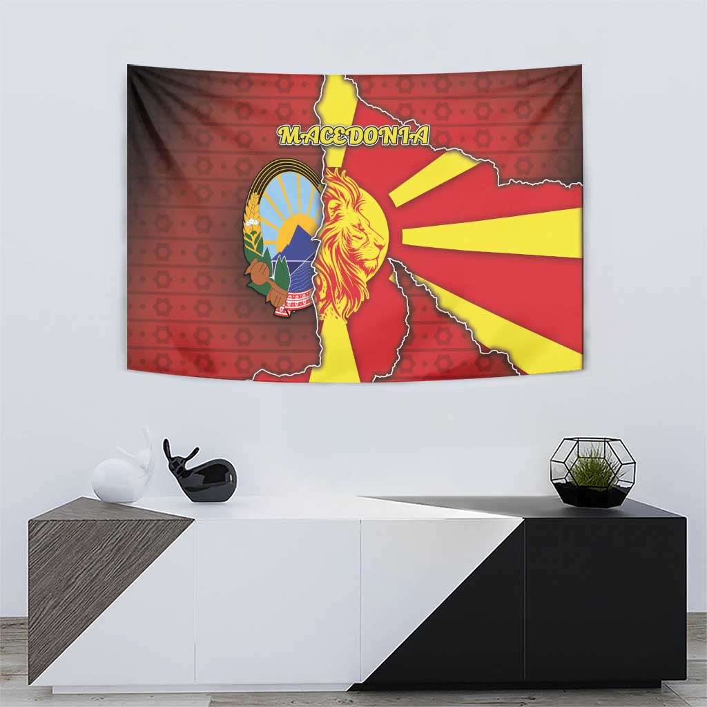 North Macedonia Tapestry National Emblem With Lion - Wonder Print Shop
