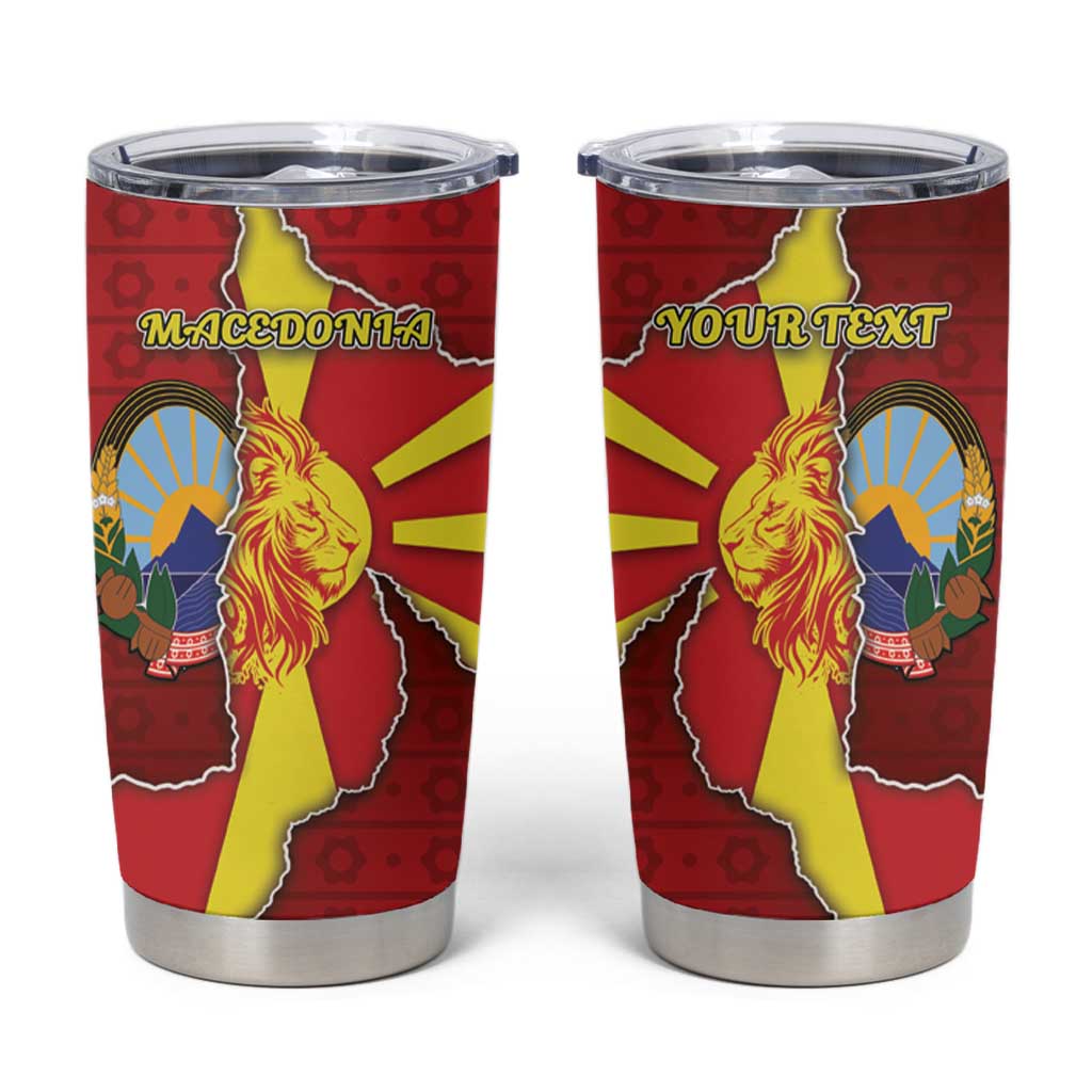 Personalized North Macedonia Tumbler Cup National Emblem With Lion - Wonder Print Shop