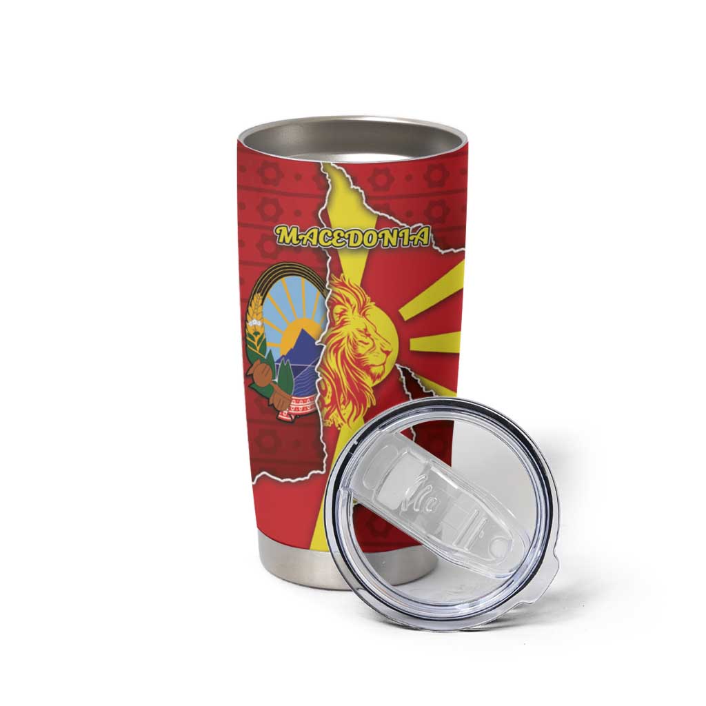Personalized North Macedonia Tumbler Cup National Emblem With Lion - Wonder Print Shop