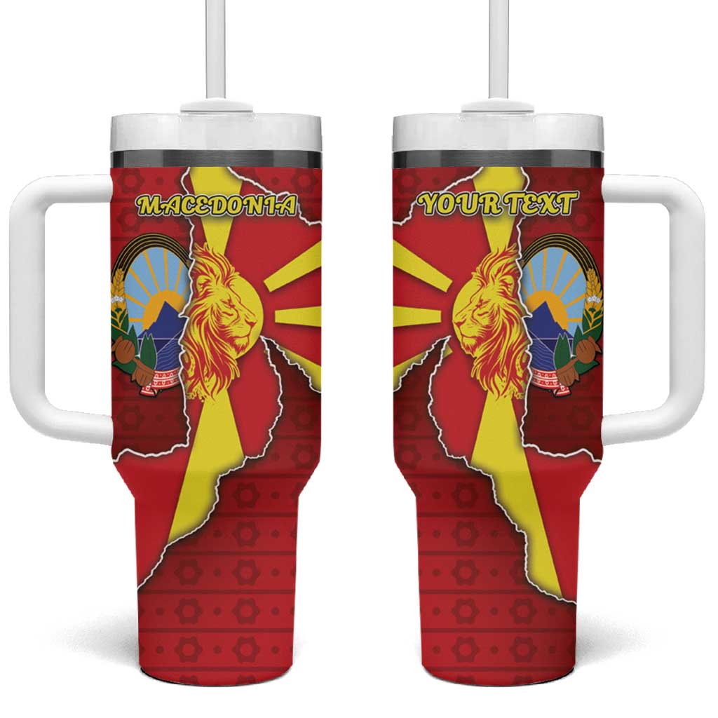 Personalized North Macedonia Tumbler With Handle National Emblem With Lion - Wonder Print Shop