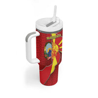 Personalized North Macedonia Tumbler With Handle National Emblem With Lion - Wonder Print Shop