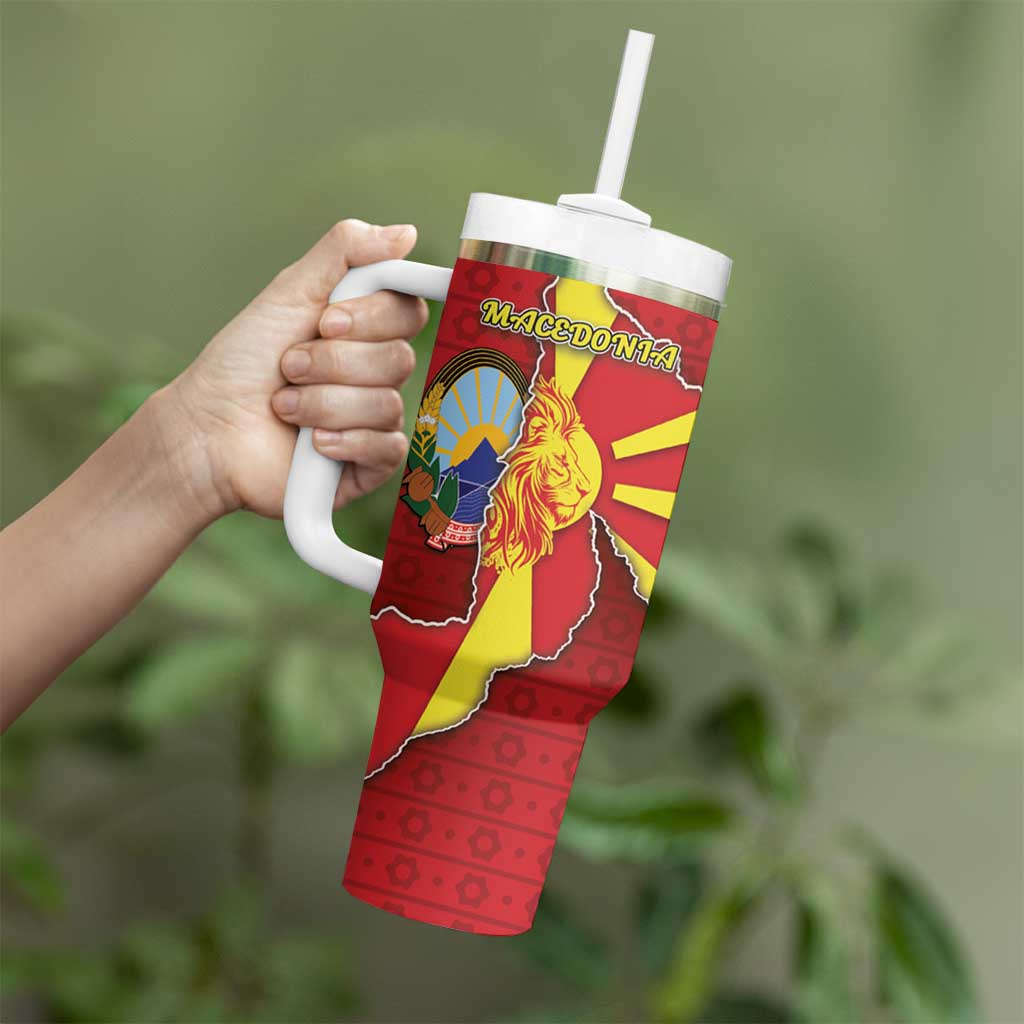 Personalized North Macedonia Tumbler With Handle National Emblem With Lion - Wonder Print Shop