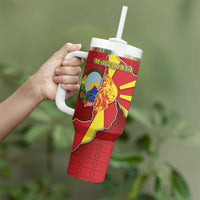 Personalized North Macedonia Tumbler With Handle National Emblem With Lion - Wonder Print Shop
