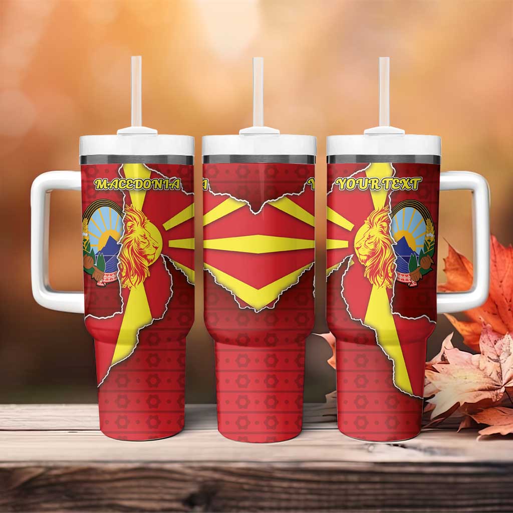 Personalized North Macedonia Tumbler With Handle National Emblem With Lion - Wonder Print Shop