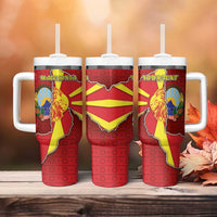 Personalized North Macedonia Tumbler With Handle National Emblem With Lion - Wonder Print Shop