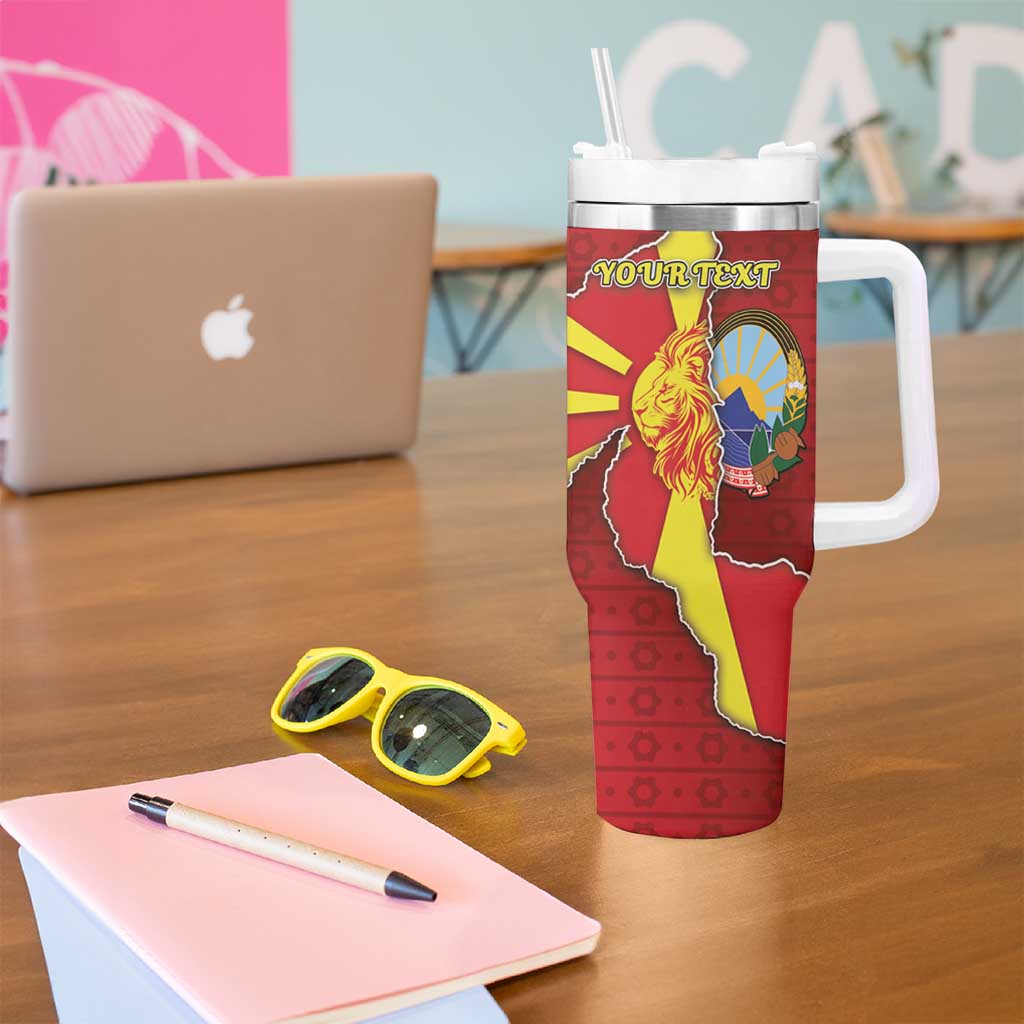 Personalized North Macedonia Tumbler With Handle National Emblem With Lion - Wonder Print Shop