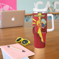 Personalized North Macedonia Tumbler With Handle National Emblem With Lion - Wonder Print Shop