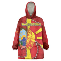 Personalized North Macedonia Wearable Blanket Hoodie National Emblem With Lion - Wonder Print Shop