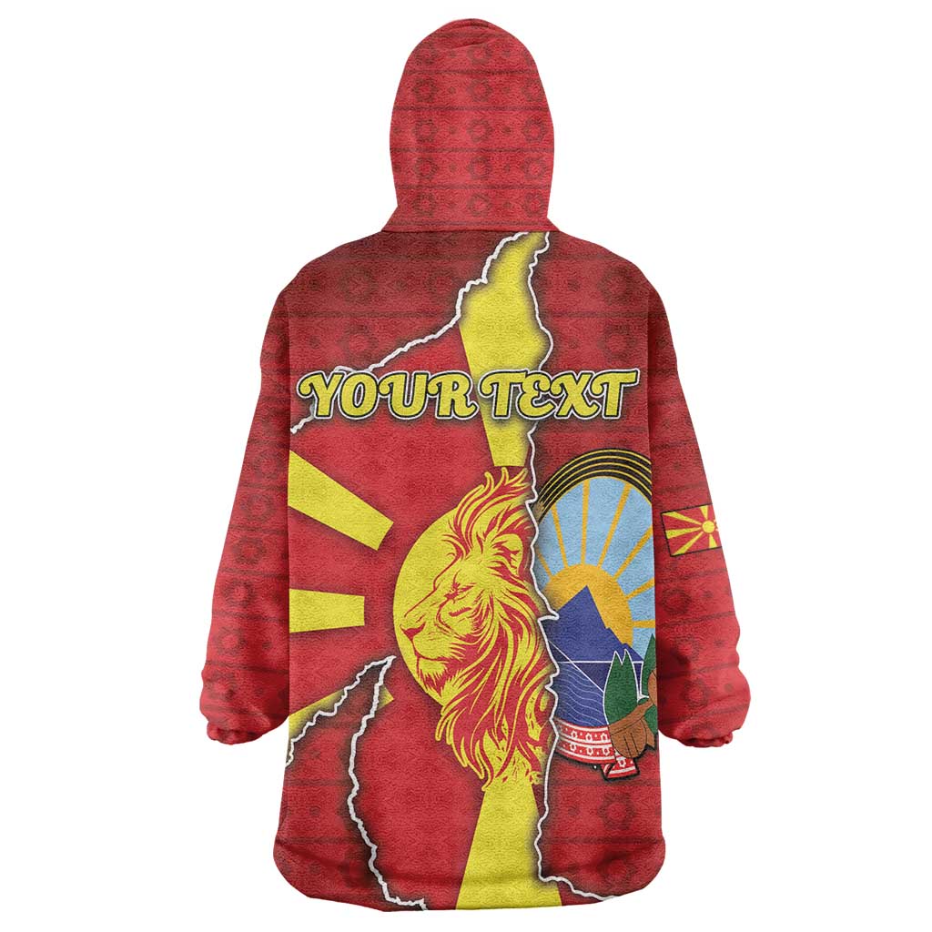 Personalized North Macedonia Wearable Blanket Hoodie National Emblem With Lion - Wonder Print Shop