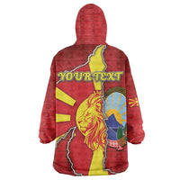 Personalized North Macedonia Wearable Blanket Hoodie National Emblem With Lion - Wonder Print Shop