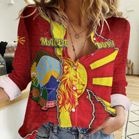 Personalized North Macedonia Women Casual Shirt National Emblem With Lion - Wonder Print Shop