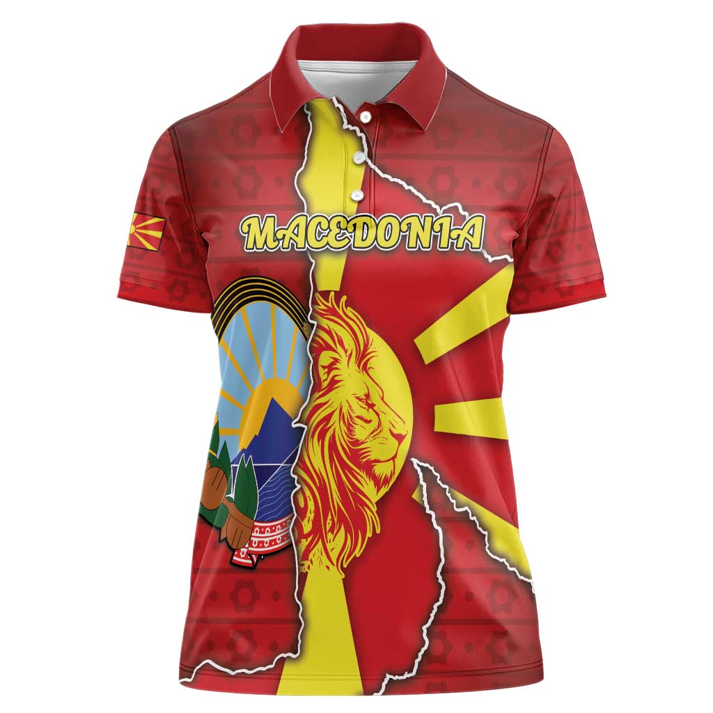 Personalized North Macedonia Women Polo Shirt National Emblem With Lion - Wonder Print Shop