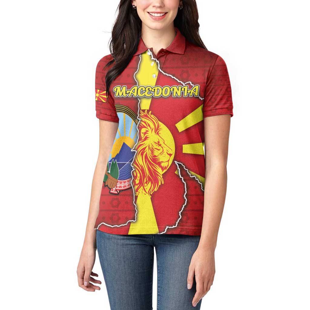 Personalized North Macedonia Women Polo Shirt National Emblem With Lion - Wonder Print Shop