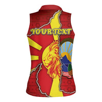 Personalized North Macedonia Women Sleeveless Polo Shirt National Emblem With Lion - Wonder Print Shop