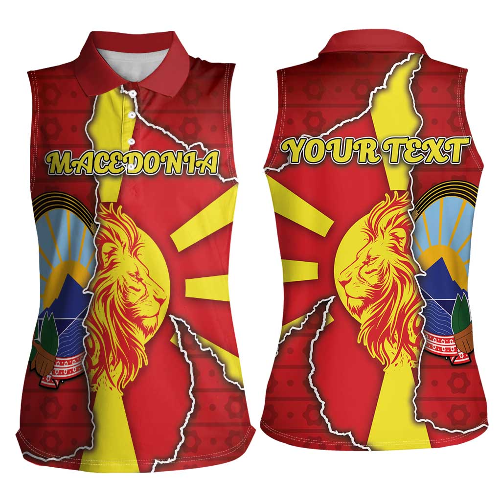Personalized North Macedonia Women Sleeveless Polo Shirt National Emblem With Lion - Wonder Print Shop