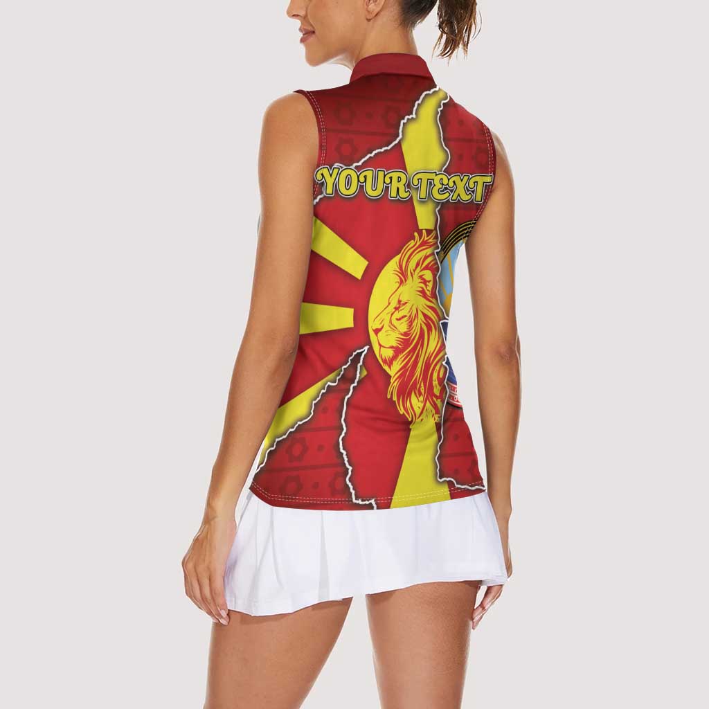 Personalized North Macedonia Women Sleeveless Polo Shirt National Emblem With Lion - Wonder Print Shop