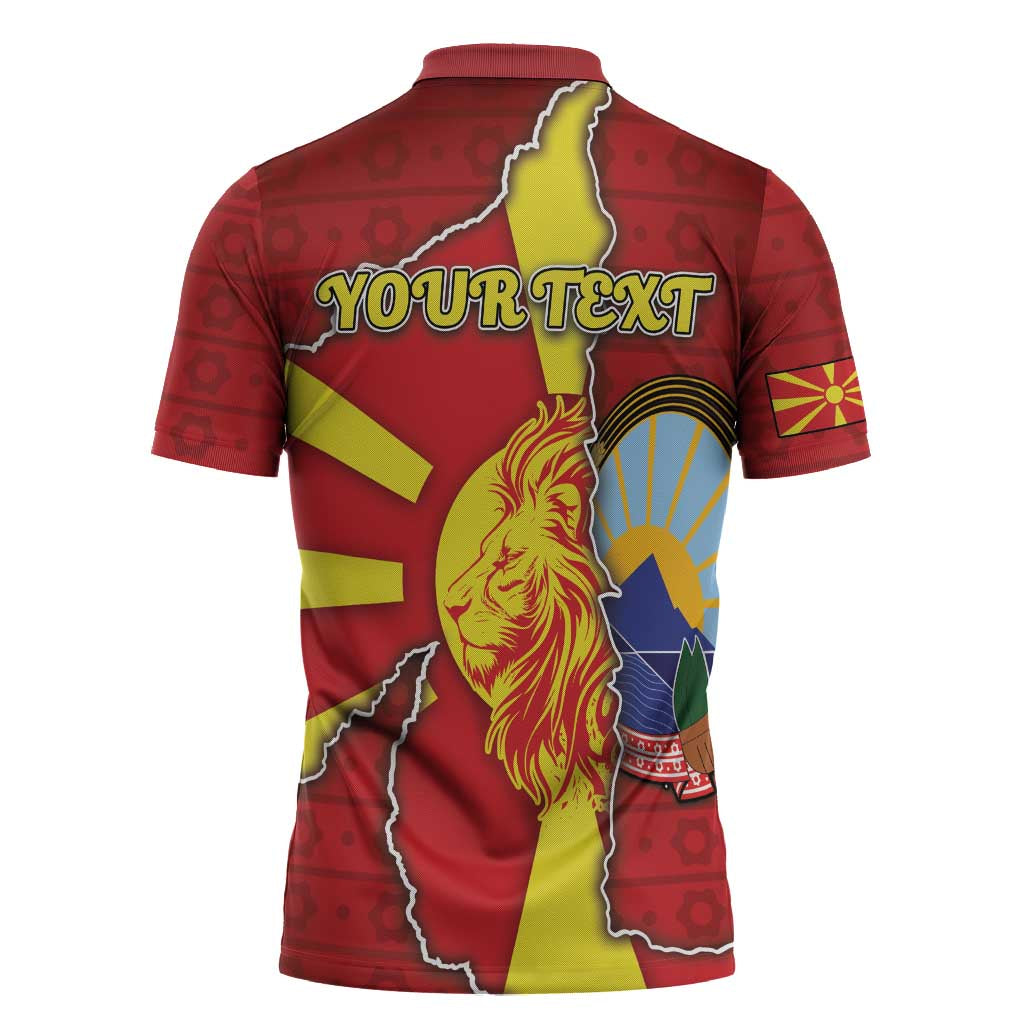 Personalized North Macedonia Zipper Polo Shirt National Emblem With Lion - Wonder Print Shop