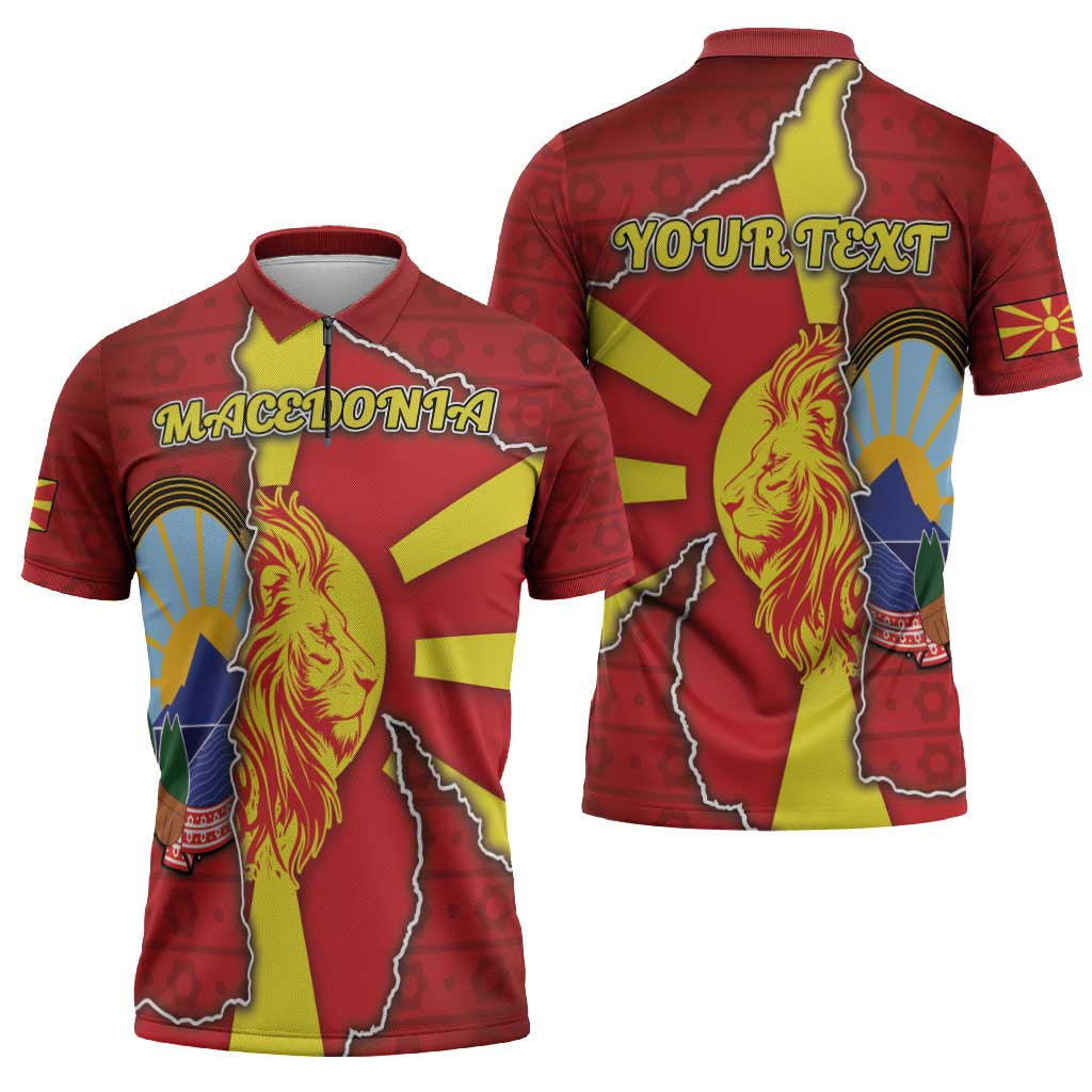 Personalized North Macedonia Zipper Polo Shirt National Emblem With Lion - Wonder Print Shop