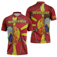 Personalized North Macedonia Zipper Polo Shirt National Emblem With Lion - Wonder Print Shop