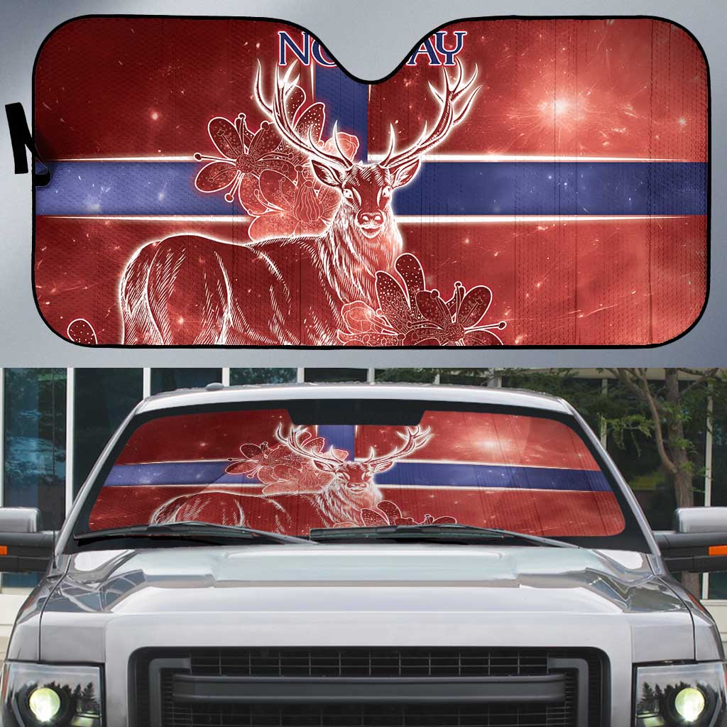Norway Auto Sun Shade The Moose With Saxifrage Flowers Galaxy Style - Wonder Print Shop