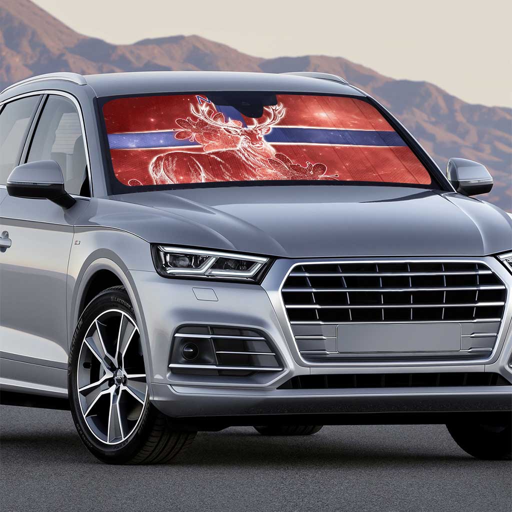 Norway Auto Sun Shade The Moose With Saxifrage Flowers Galaxy Style - Wonder Print Shop