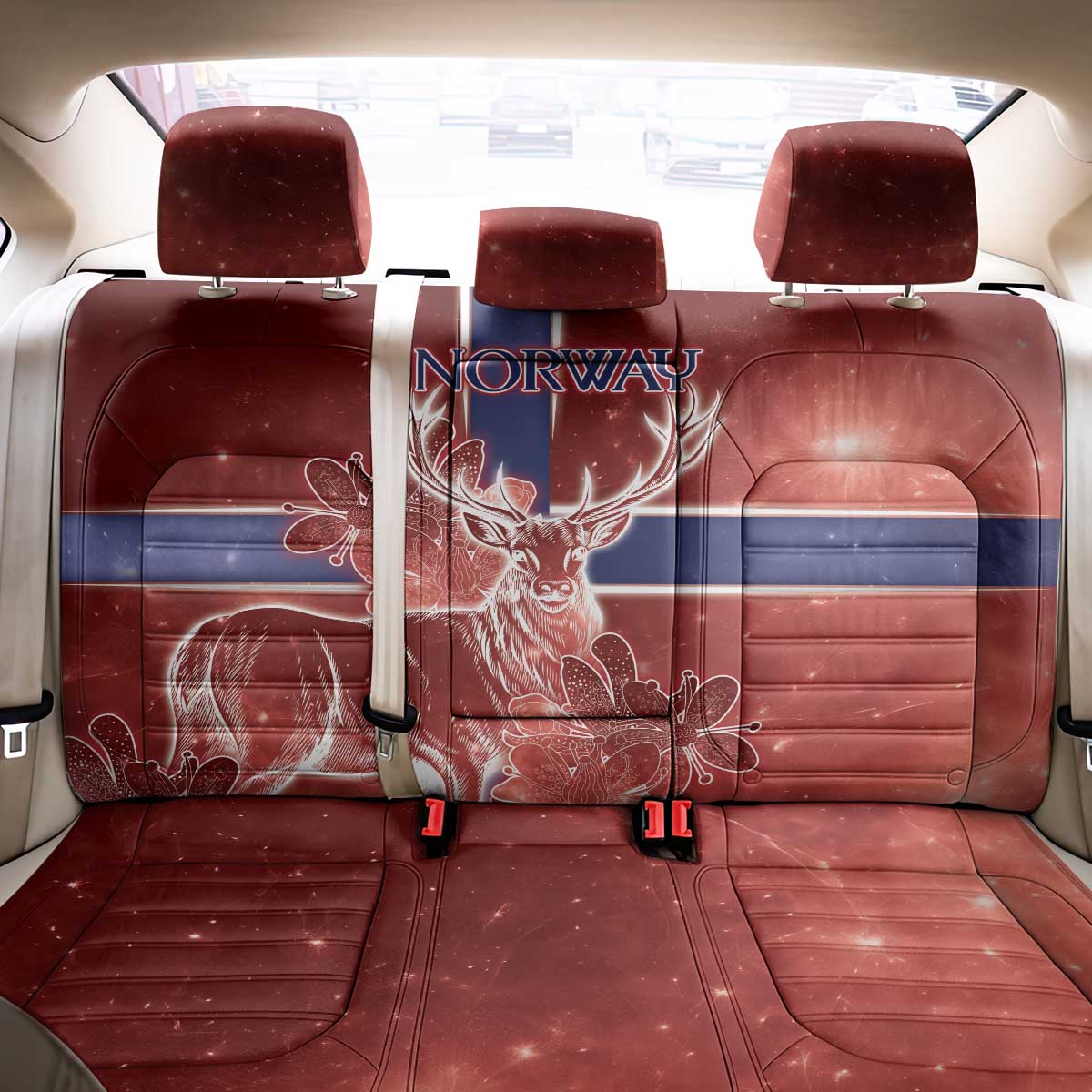 Norway Back Car Seat Cover The Moose With Saxifrage Flowers Galaxy Style - Wonder Print Shop