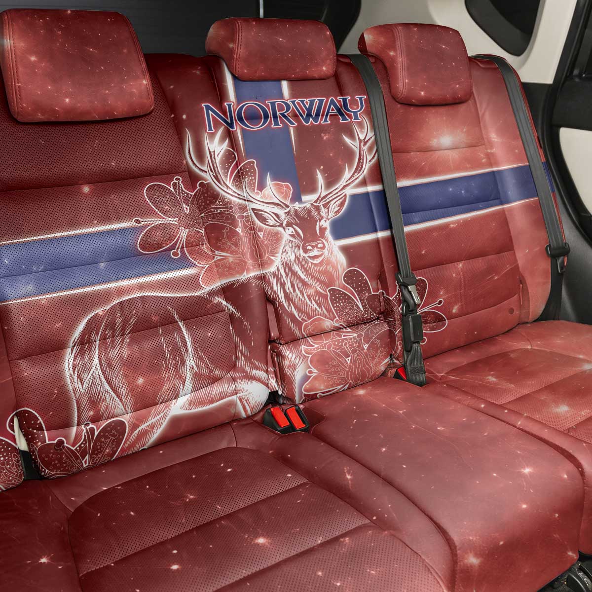 Norway Back Car Seat Cover The Moose With Saxifrage Flowers Galaxy Style - Wonder Print Shop