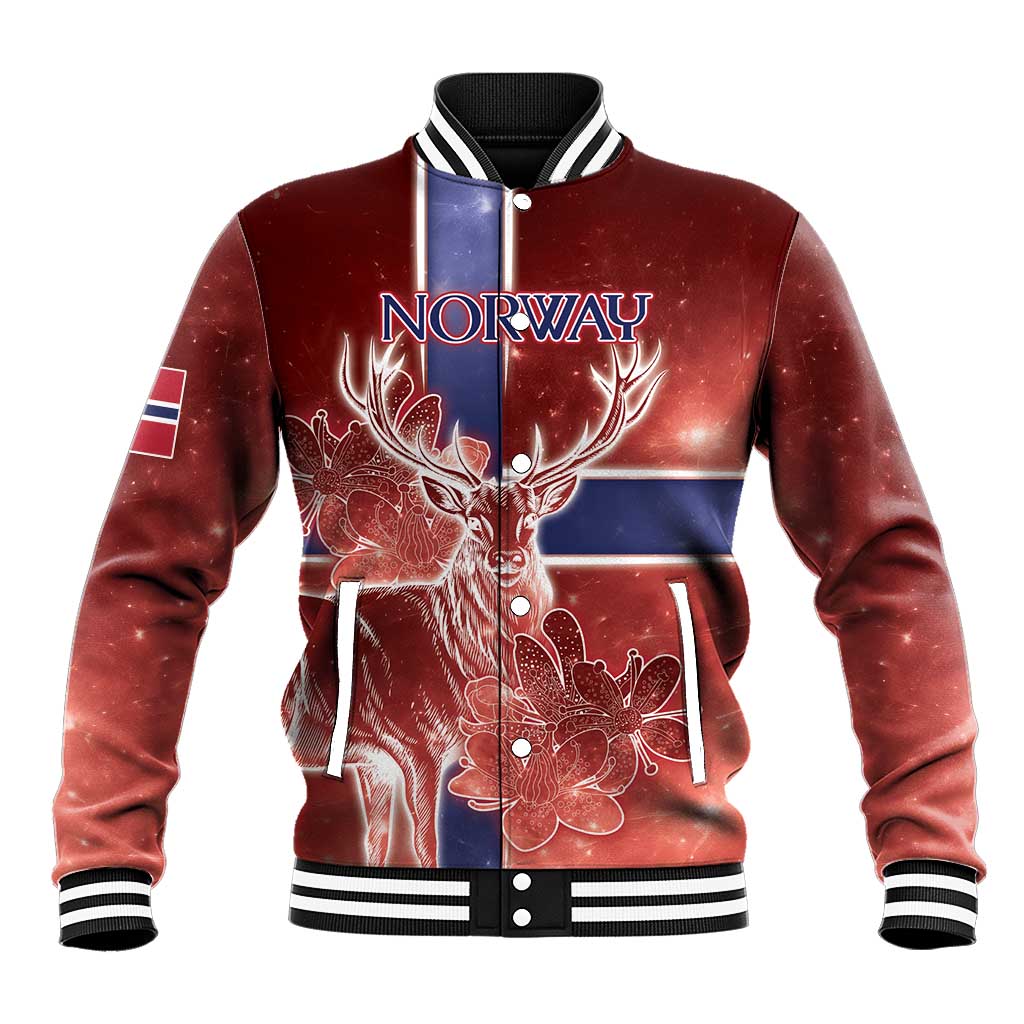Personalized Norway Baseball Jacket The Moose With Saxifrage Flowers Galaxy Style - Wonder Print Shop