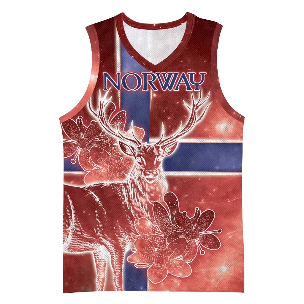 Personalized Norway Basketball Jersey The Moose With Saxifrage Flowers Galaxy Style - Wonder Print Shop