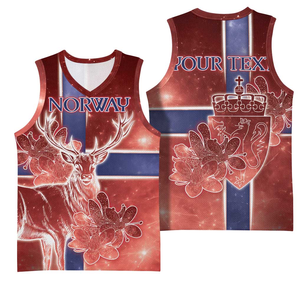 Personalized Norway Basketball Jersey The Moose With Saxifrage Flowers Galaxy Style - Wonder Print Shop