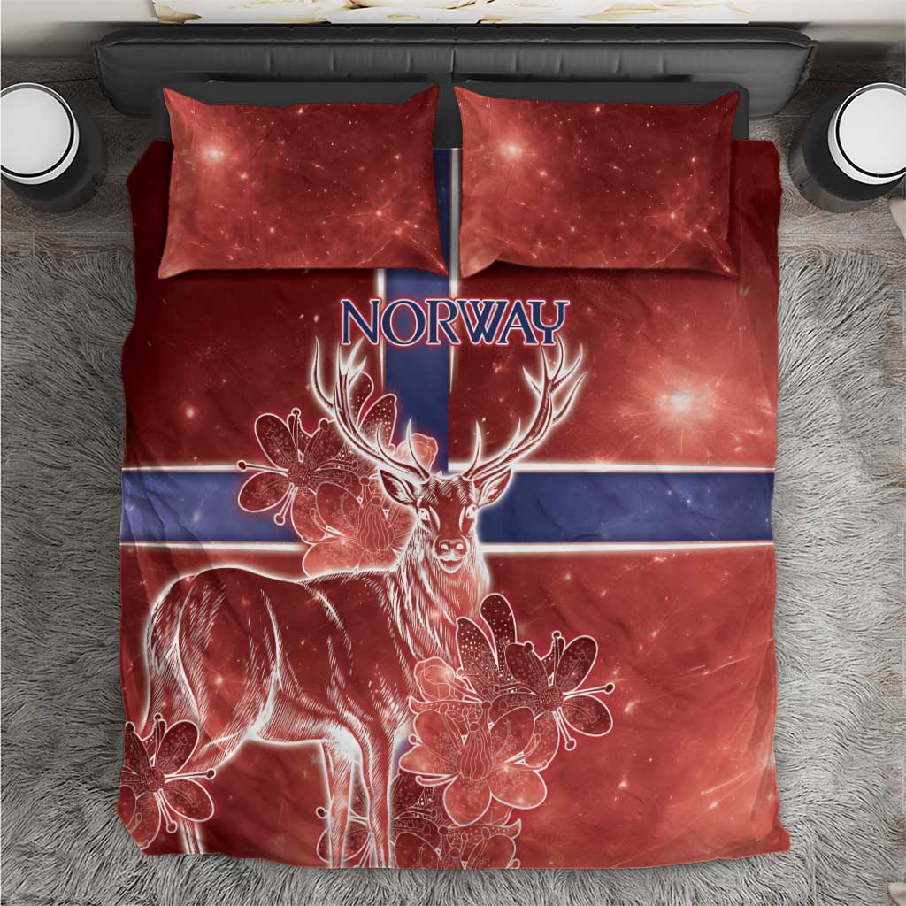 Norway Bedding Set The Moose With Saxifrage Flowers Galaxy Style - Wonder Print Shop