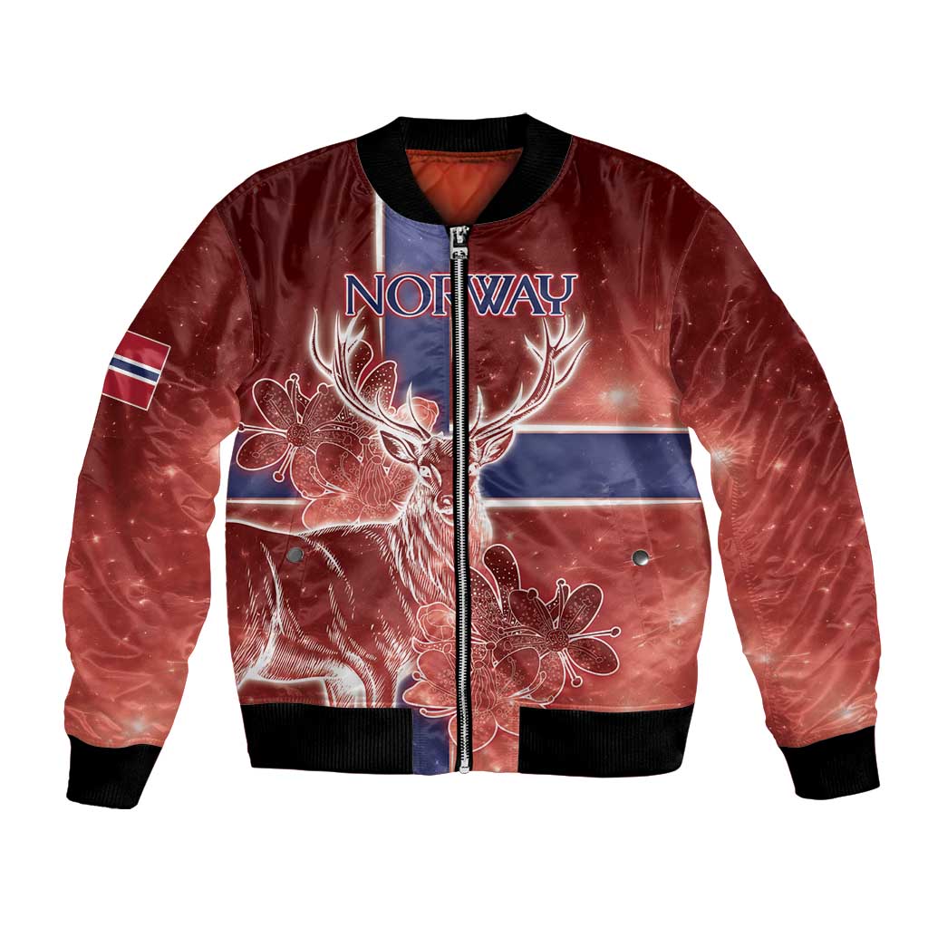 Personalized Norway Bomber Jacket The Moose With Saxifrage Flowers Galaxy Style - Wonder Print Shop