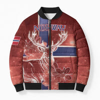 Personalized Norway Bomber Puffer Jacket The Moose With Saxifrage Flowers Galaxy Style - Wonder Print Shop