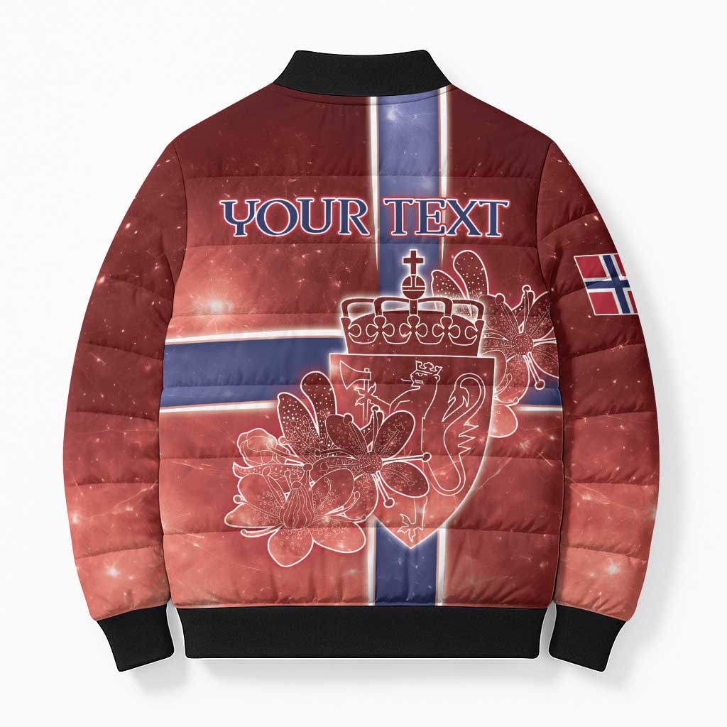 Personalized Norway Bomber Puffer Jacket The Moose With Saxifrage Flowers Galaxy Style - Wonder Print Shop