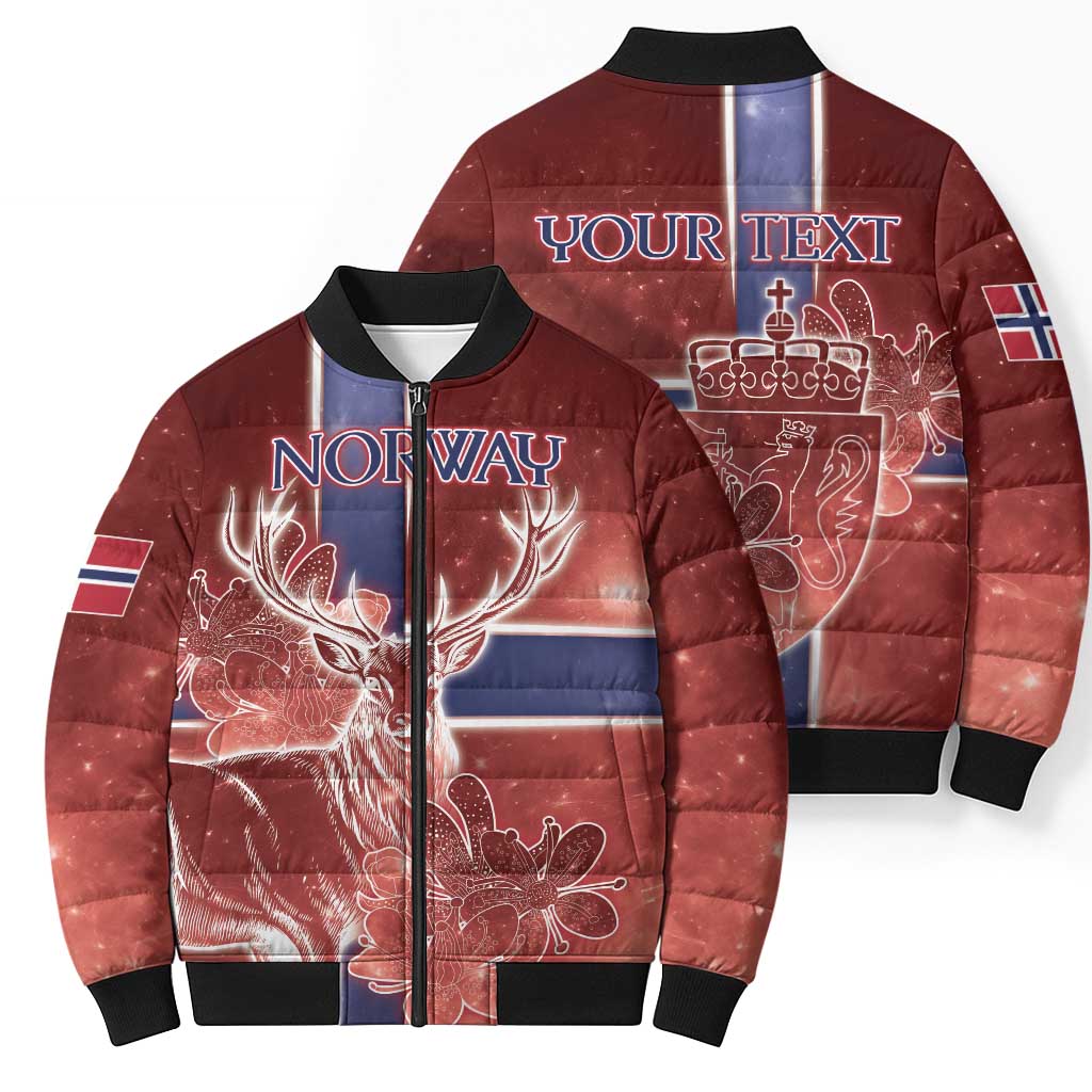 Personalized Norway Bomber Puffer Jacket The Moose With Saxifrage Flowers Galaxy Style - Wonder Print Shop