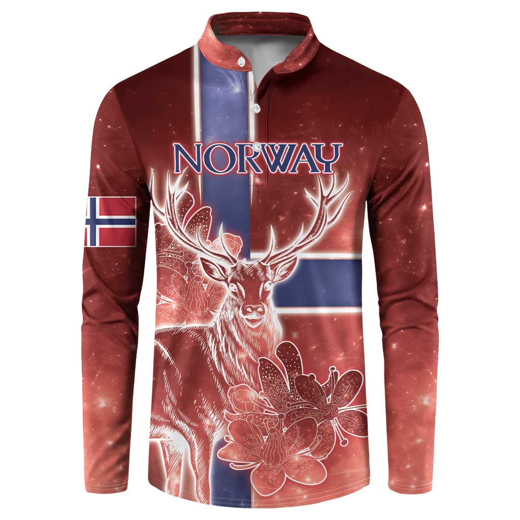 Personalized Norway Button Sweatshirt The Moose With Saxifrage Flowers Galaxy Style - Wonder Print Shop