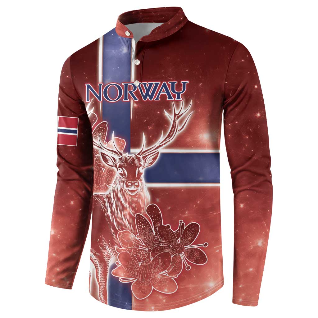 Personalized Norway Button Sweatshirt The Moose With Saxifrage Flowers Galaxy Style - Wonder Print Shop