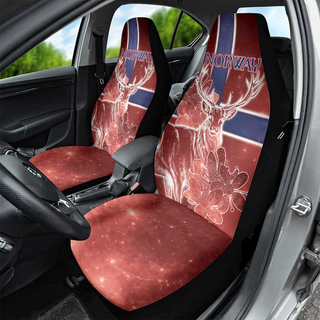 Norway Car Seat Cover The Moose With Saxifrage Flowers Galaxy Style - Wonder Print Shop