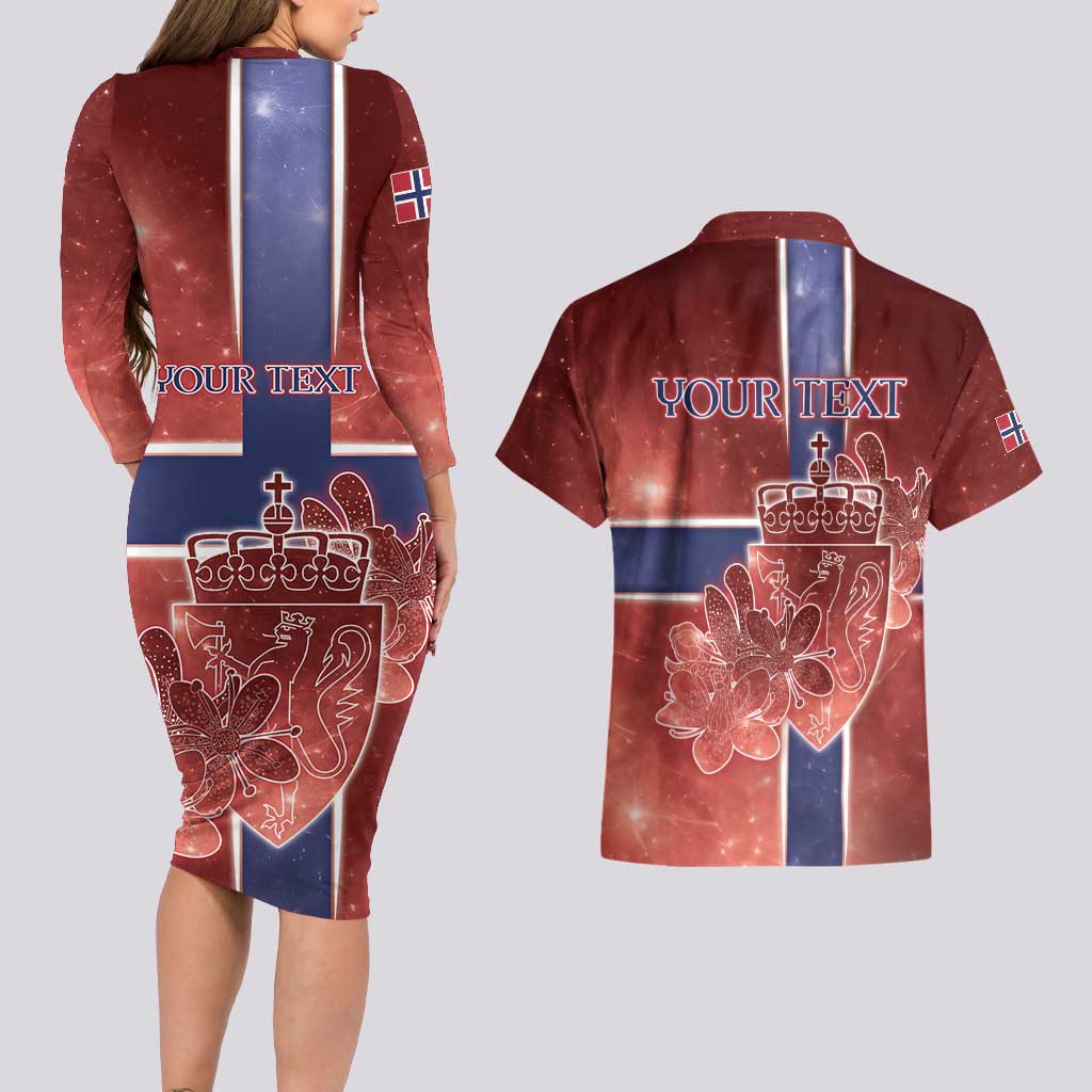 Personalized Norway Couples Matching Long Sleeve Bodycon Dress and Hawaiian Shirt The Moose With Saxifrage Flowers Galaxy Style - Wonder Print Shop