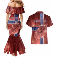 Personalized Norway Couples Matching Mermaid Dress and Hawaiian Shirt The Moose With Saxifrage Flowers Galaxy Style - Wonder Print Shop