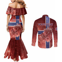 Personalized Norway Couples Matching Mermaid Dress and Long Sleeve Button Shirt The Moose With Saxifrage Flowers Galaxy Style - Wonder Print Shop